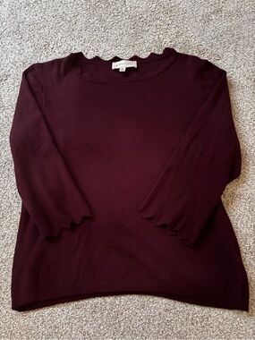 Philosophy Plum Scalloped-Edge Long Sleeve Knit Top